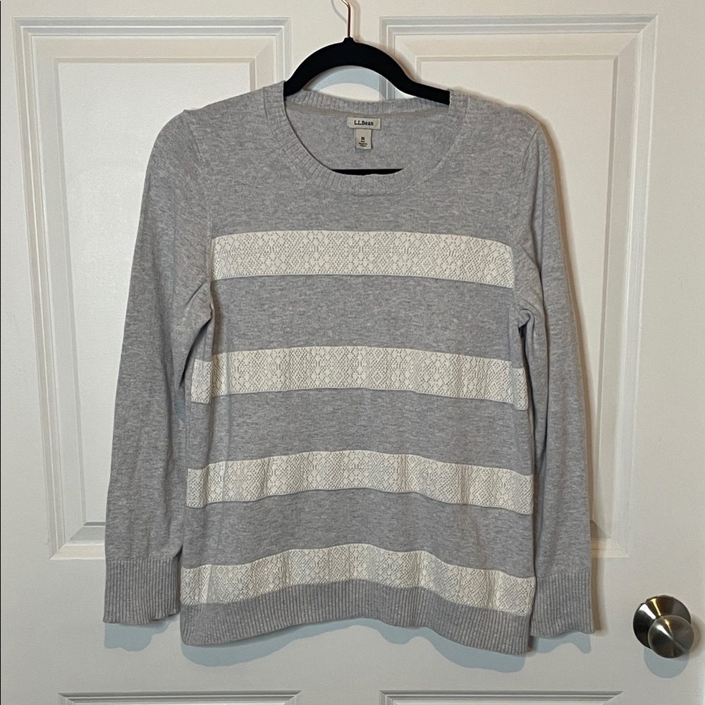 L.L. Bean Cotton Cashmere Stripe Sweater Gray White Lace Detail – Women’s M